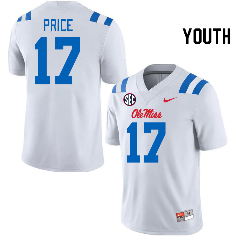 Youth #17 Devin Price Ole Miss Rebels 2024 New Uniforms College Football Jerseys Stitched-White